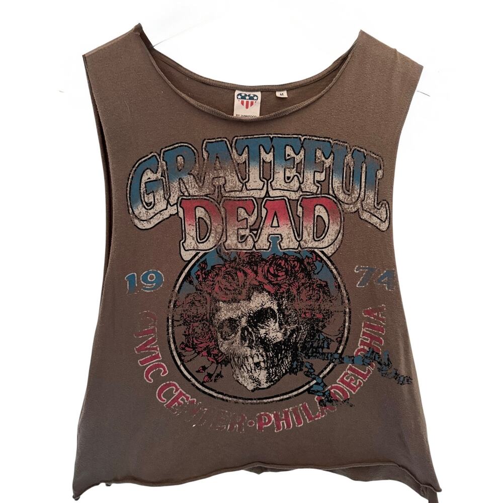 Grateful Dead Graphic Tank Top Womens Medium Brown Skull Roses Vintage Style
